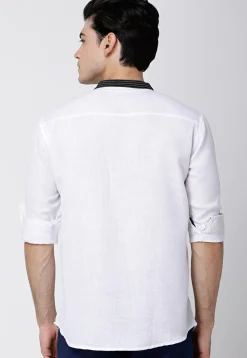 Contrast Trims Cotton Short Kurta in White