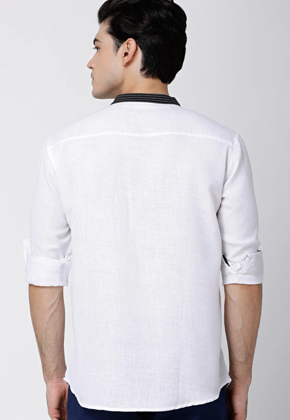 Contrast Trims Cotton Short Kurta in White