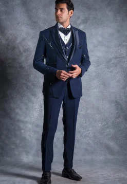 Contrast Trims Pure Terry Rayon Tuxedo Set in Navy Blue