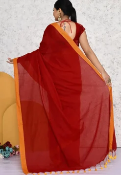 Contrat Border Cotton Saree in Red