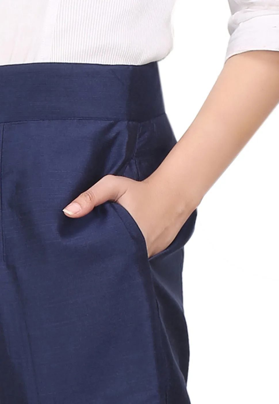 Cotton Silk Pant in Navy Blue