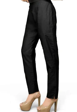 Cotton Silk Straight Pant in Black