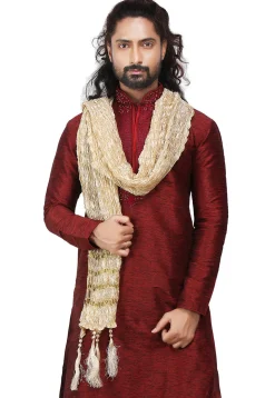 Crushed Art Silk Mens Stole in Light Golden