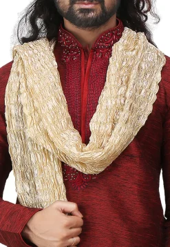 Crushed Art Silk Mens Stole in Light Golden