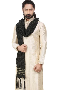 Crushed Art Silk Mens Stole in Black