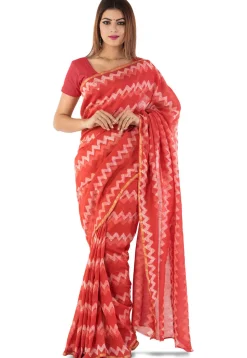 Dabu Printed Chanderi Cotton Saree in Red