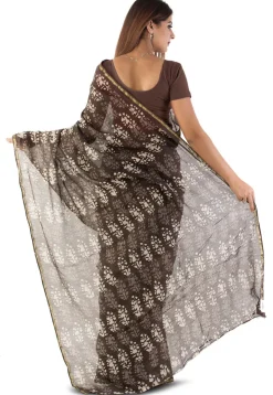 Dabu Printed Chanderi Cotton Saree in Brown