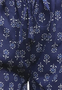 Dabu Printed Cotton Flared Palazzo in Navy Blue