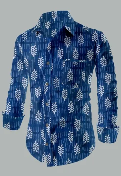 Dabu Printed Cotton Front Open Shirt in Blue
