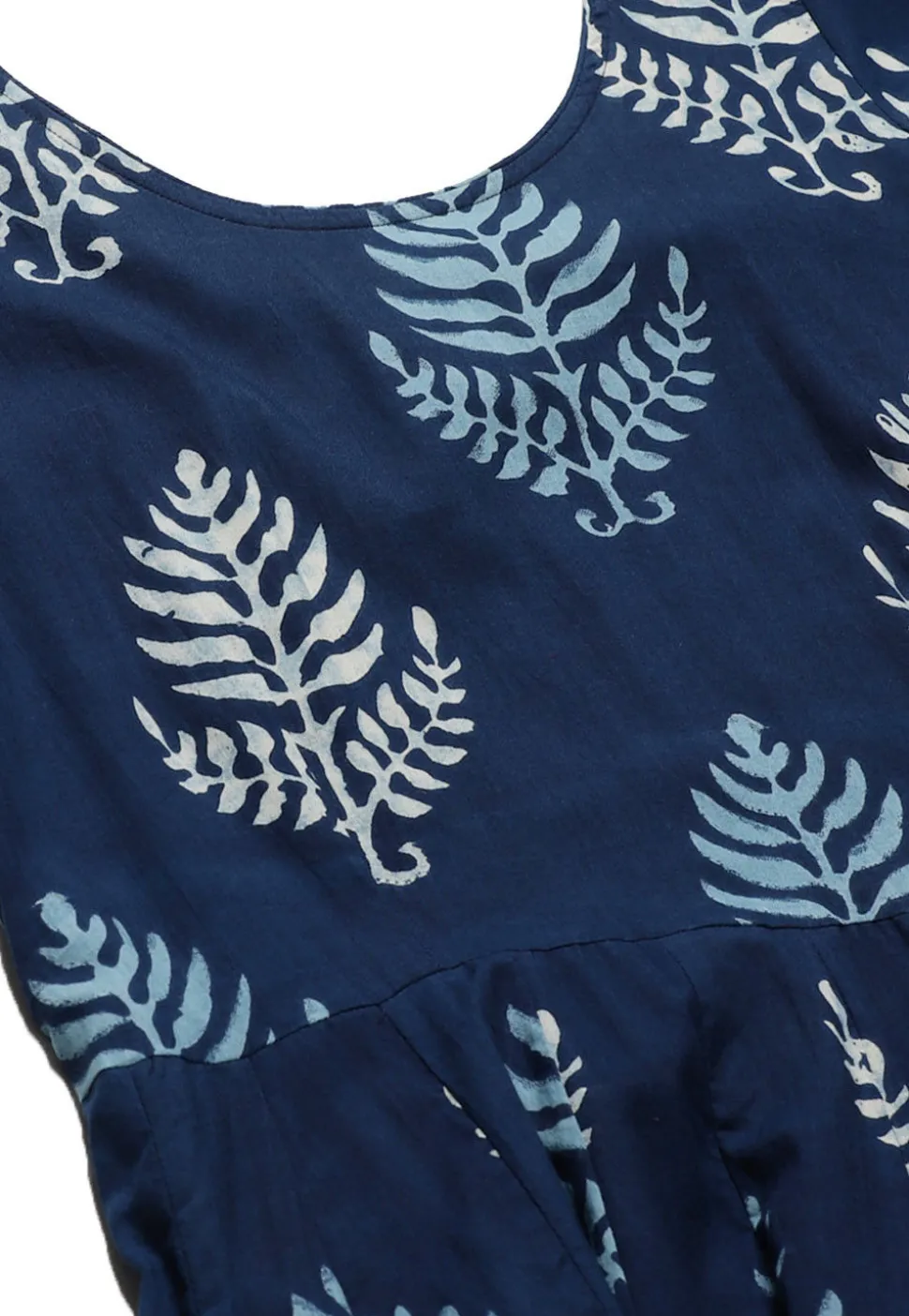 Dabu Printed Cotton Long Kurta in Navy Blue