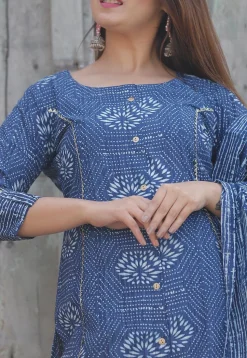Dabu Printed Cotton Pakistani Suit in Indigo Blue