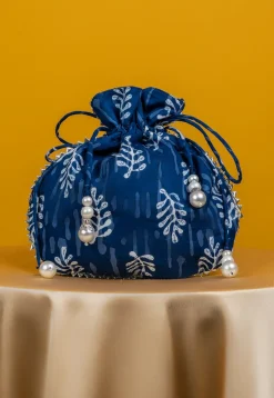 Dabu Printed Cotton Potli Bag in Blue