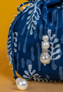 Dabu Printed Cotton Potli Bag in Blue