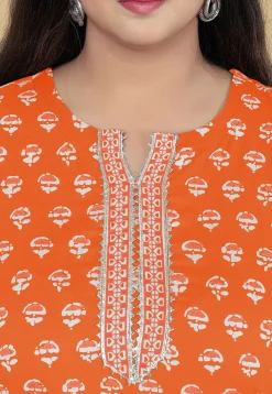 Dabu Printed Pure Cotton Pakistani Suit in Orange
