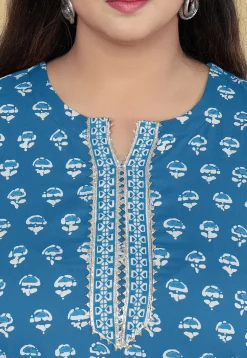 Dabu Printed Pure Cotton Pakistani Suit in Blue