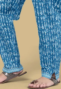 Dabu Printed Pure Cotton Pakistani Suit in Blue