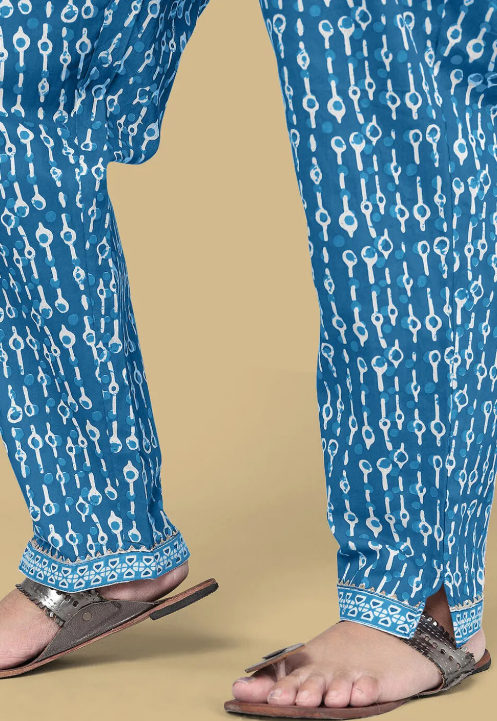 Dabu Printed Pure Cotton Pakistani Suit in Blue