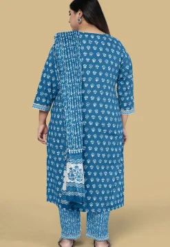 Dabu Printed Pure Cotton Pakistani Suit in Blue