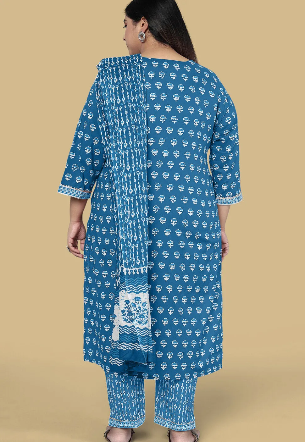 Dabu Printed Pure Cotton Pakistani Suit in Blue