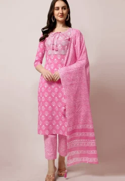 Dabu Printed Pure Cotton Pakistani Suit in Pink