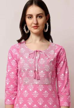 Dabu Printed Pure Cotton Pakistani Suit in Pink