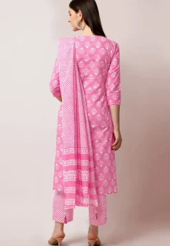 Dabu Printed Pure Cotton Pakistani Suit in Pink