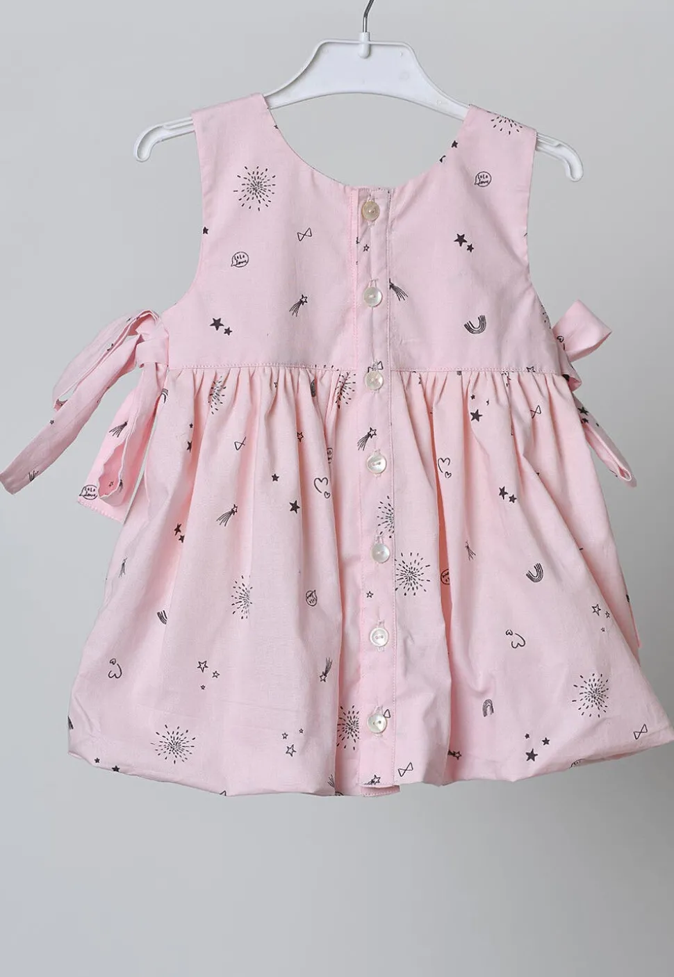 Digital Print Cotton Dress in Baby Pink