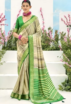 Digital Printed Art Silk Saree in Beige