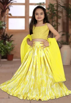 Digital Printed Art Silk Lehenga in Yellow