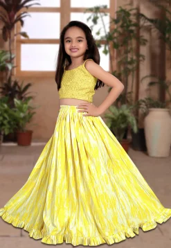 Digital Printed Art Silk Lehenga in Yellow