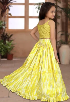 Digital Printed Art Silk Lehenga in Yellow