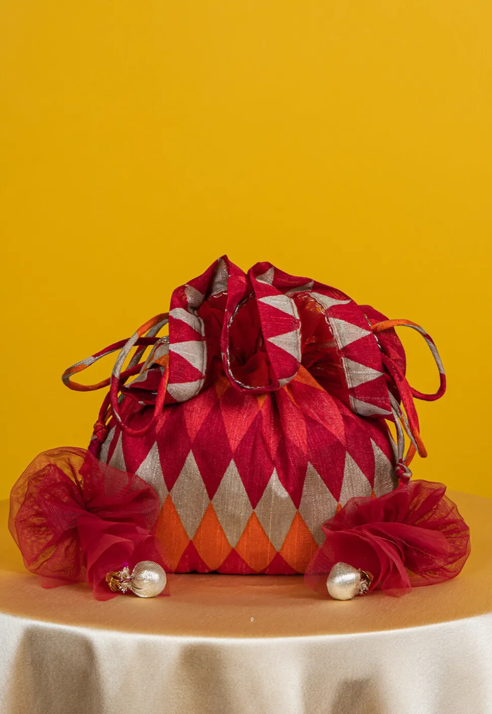 Digital Printed Art Silk Potli Bag in Multicolor