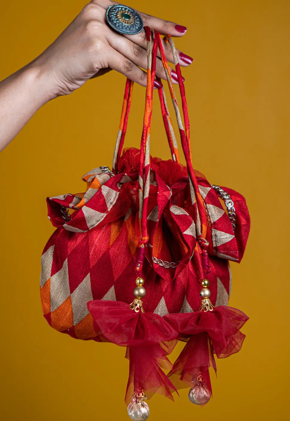Digital Printed Art Silk Potli Bag in Multicolor