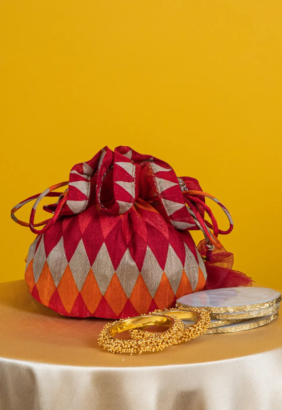 Digital Printed Art Silk Potli Bag in Multicolor