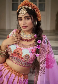 Digital Printed Art Silk Lehenga in Purple