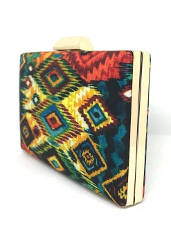 Digital Printed Art Silk Rectangular Clutch Bag in Multicolor