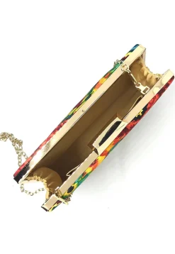 Digital Printed Art Silk Rectangular Clutch Bag in Multicolor