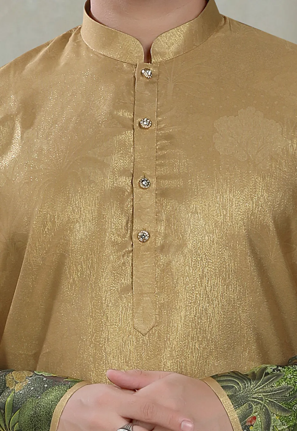 Digital Printed Art Silk Kurta in Beige