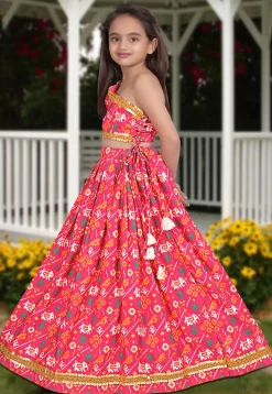 Digital Printed Art Silk Lehenga in Pink