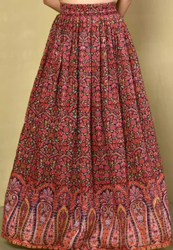 Digital Printed Art Silk Lehenga in Navy Blue and Red