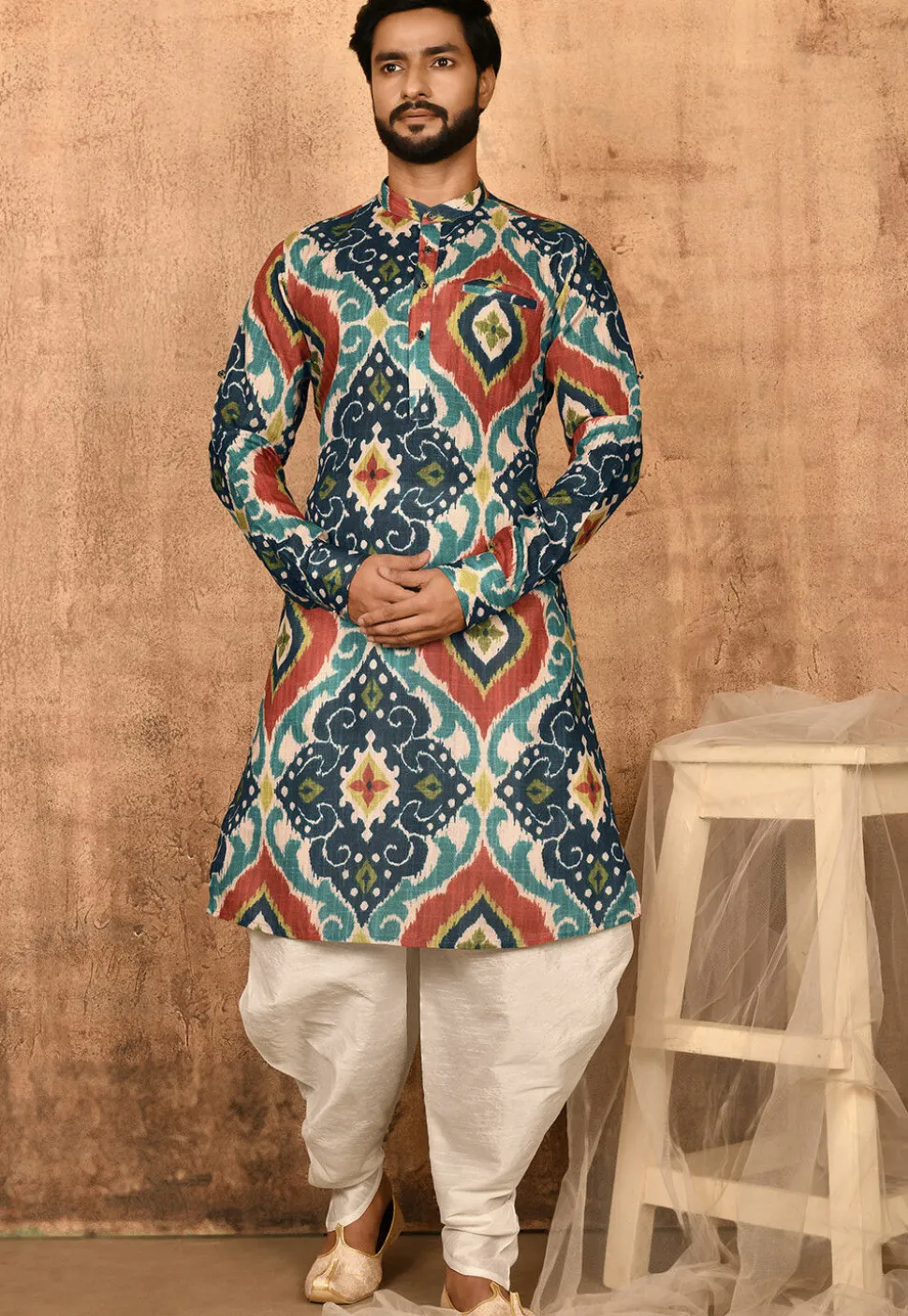 Digital Printed Art Silk Dhoti Kurta in Multicolor