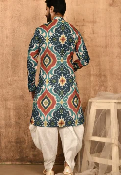 Digital Printed Art Silk Dhoti Kurta in Multicolor
