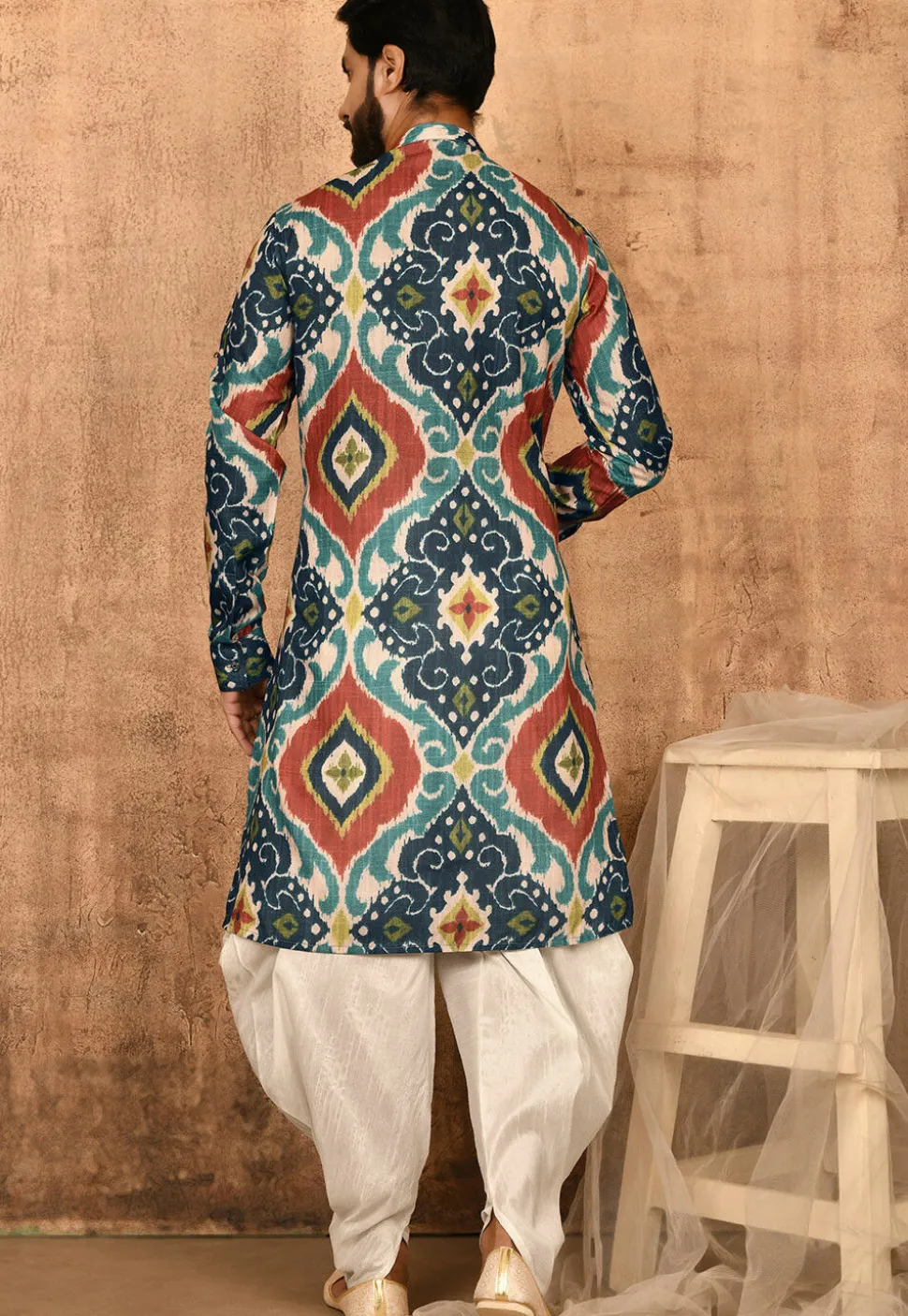 Digital Printed Art Silk Dhoti Kurta in Multicolor