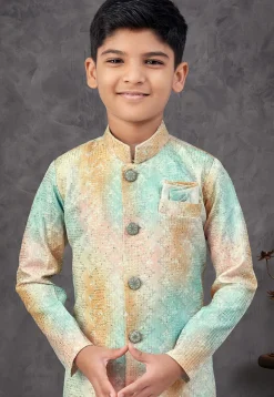 Digital Printed Art Silk Sherwani in Multicolor