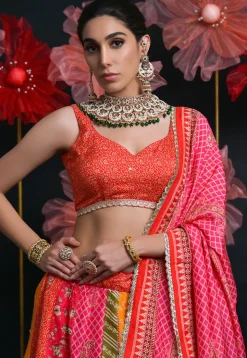 Digital Printed Art Silk Lehenga in Multicolor