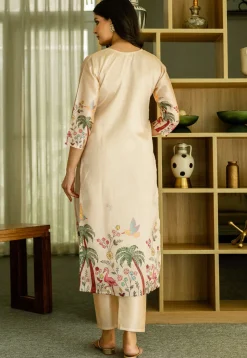 Digital Printed Art Silk Pakistani Suit in Beige