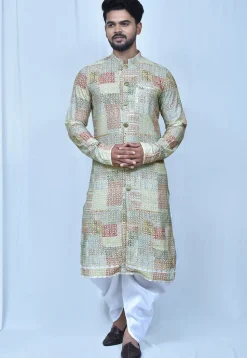 Digital Printed Art Silk Dhoti Kurta in Multicolor