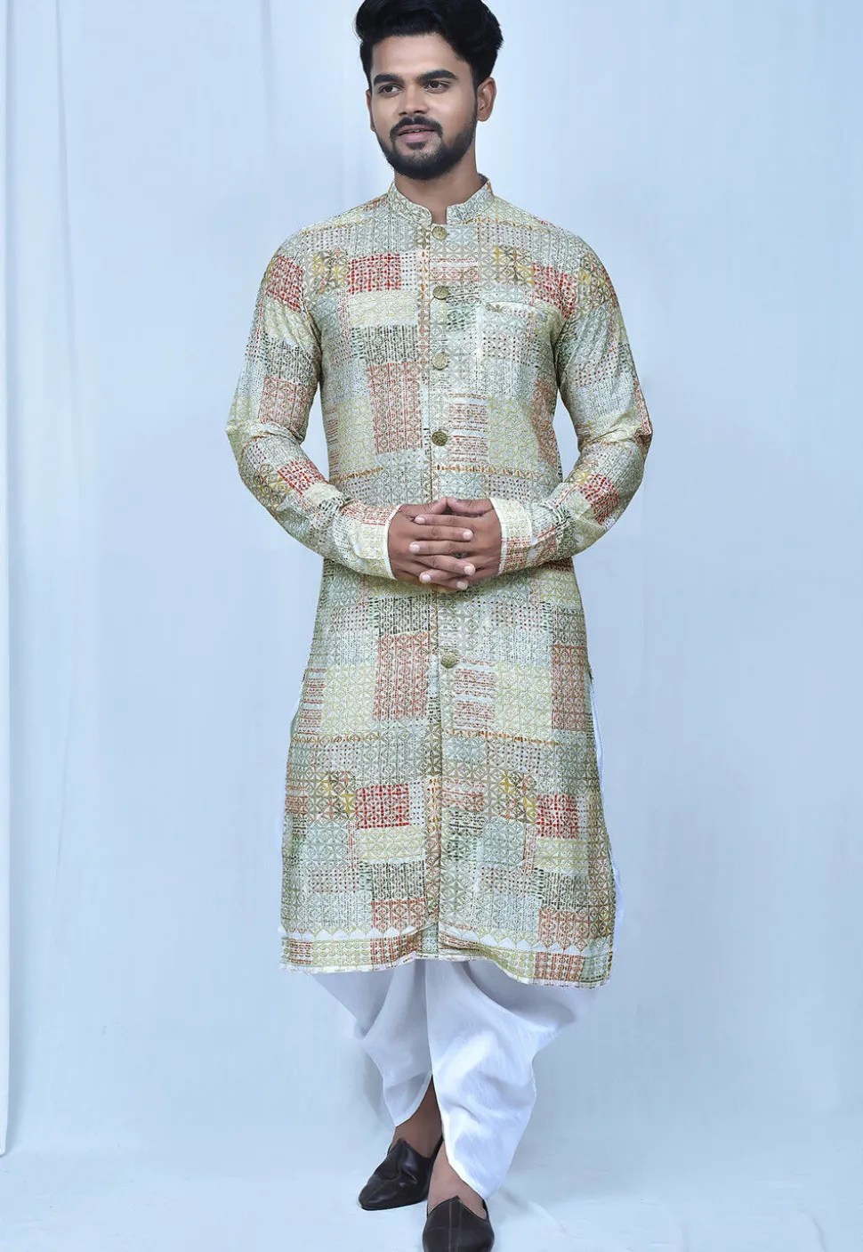 Digital Printed Art Silk Dhoti Kurta in Multicolor