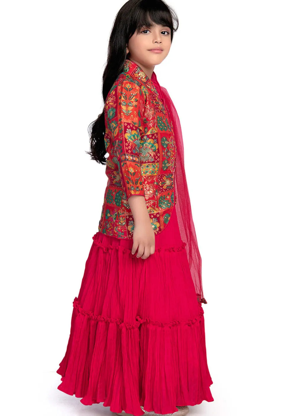 Digital Printed Art Silk Jacquard Lehenga in Fuchsia