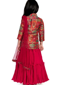 Digital Printed Art Silk Jacquard Lehenga in Fuchsia